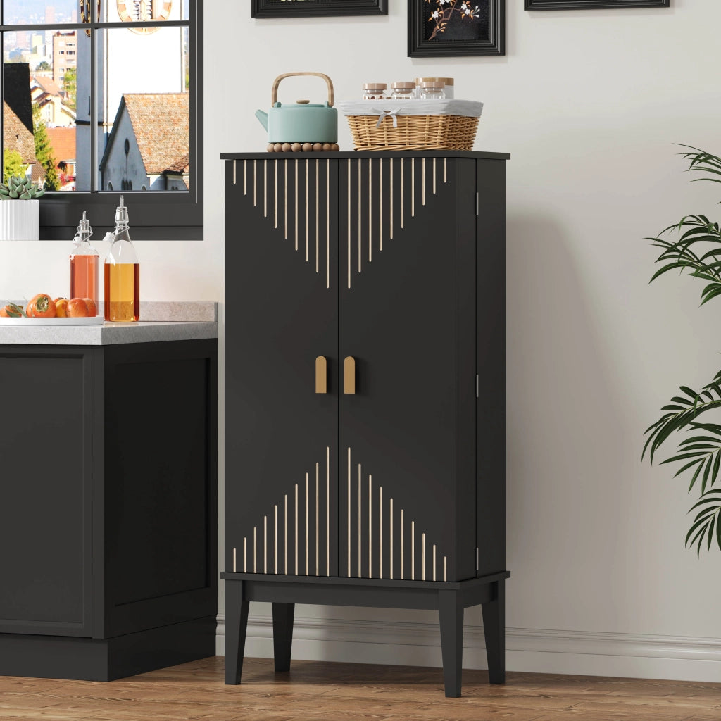 Credenza a 2 ante con 5 ripiani in MDF nero; pannelli vintage per cucina; soggiorno e ingresso 120 × 59 × 30 cm