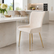 Set da 6 sedie da pranzo in velluto beige con gambe in metallo color oro