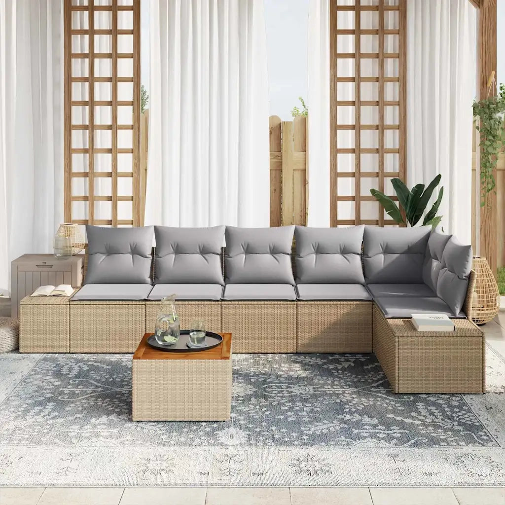 Set Divano da Giardino con cuscino 7 pcs Beige polyrattan