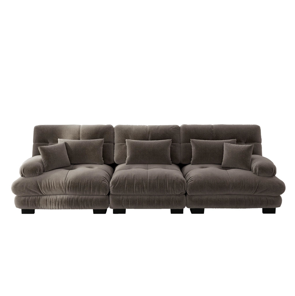 Divano angolare modulare 3 posti 313x77x81 cm in ciniglia marrone