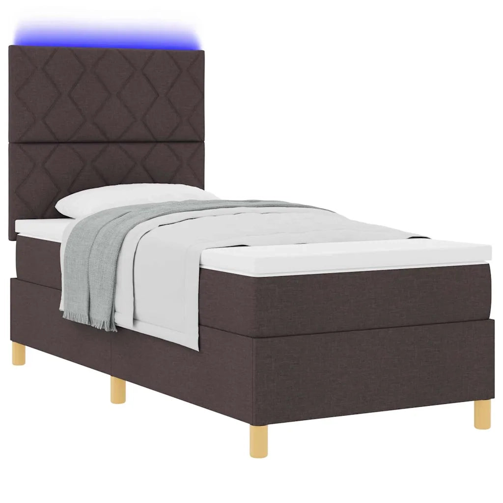Letto a Sorgente LED Marrone Scuro 90 x 190 cm Tessuto 3343141