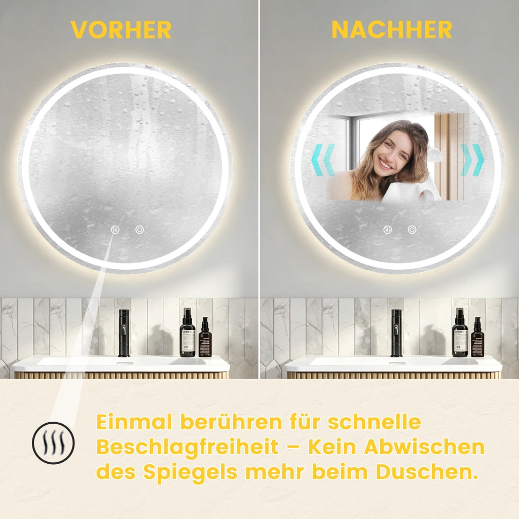 Specchio da bagno illuminato con comando touch luce dimmerabile tre tonalità vetro argentato senza rame da 5 mm