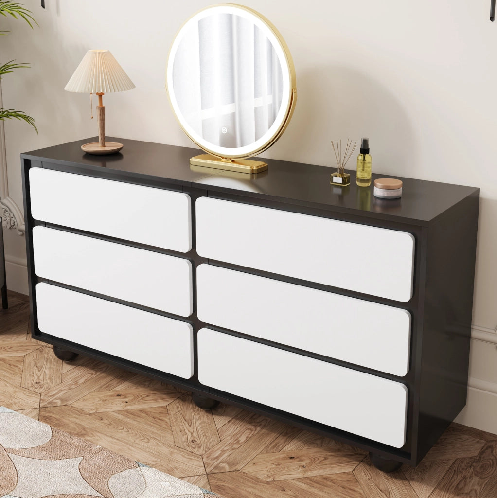 Cassettiera moderna 6 cassetti bianco e nero 140x38x74,5 cm