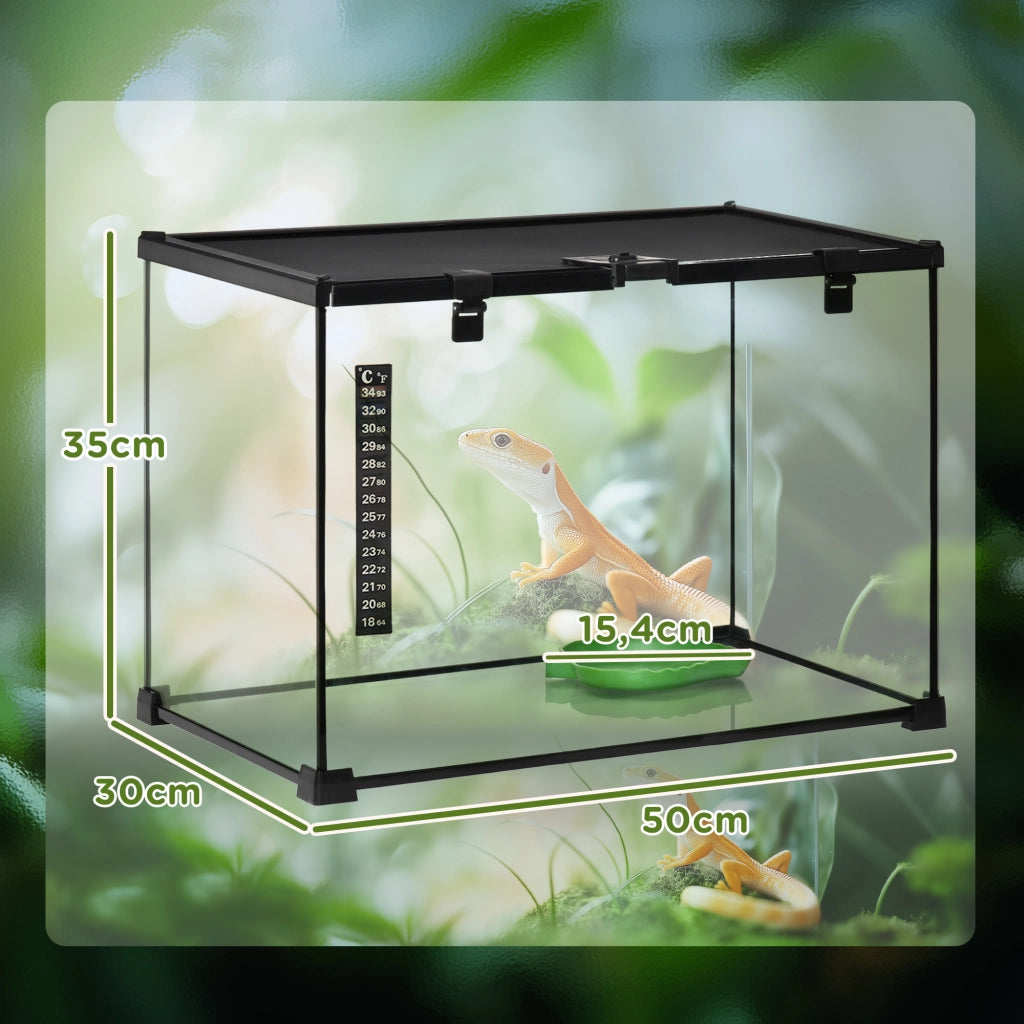 Terrario per rettili con coperchio scorrevole in rete metallica e termometro, scatola di allevamento robusta e pratica per piccoli animali