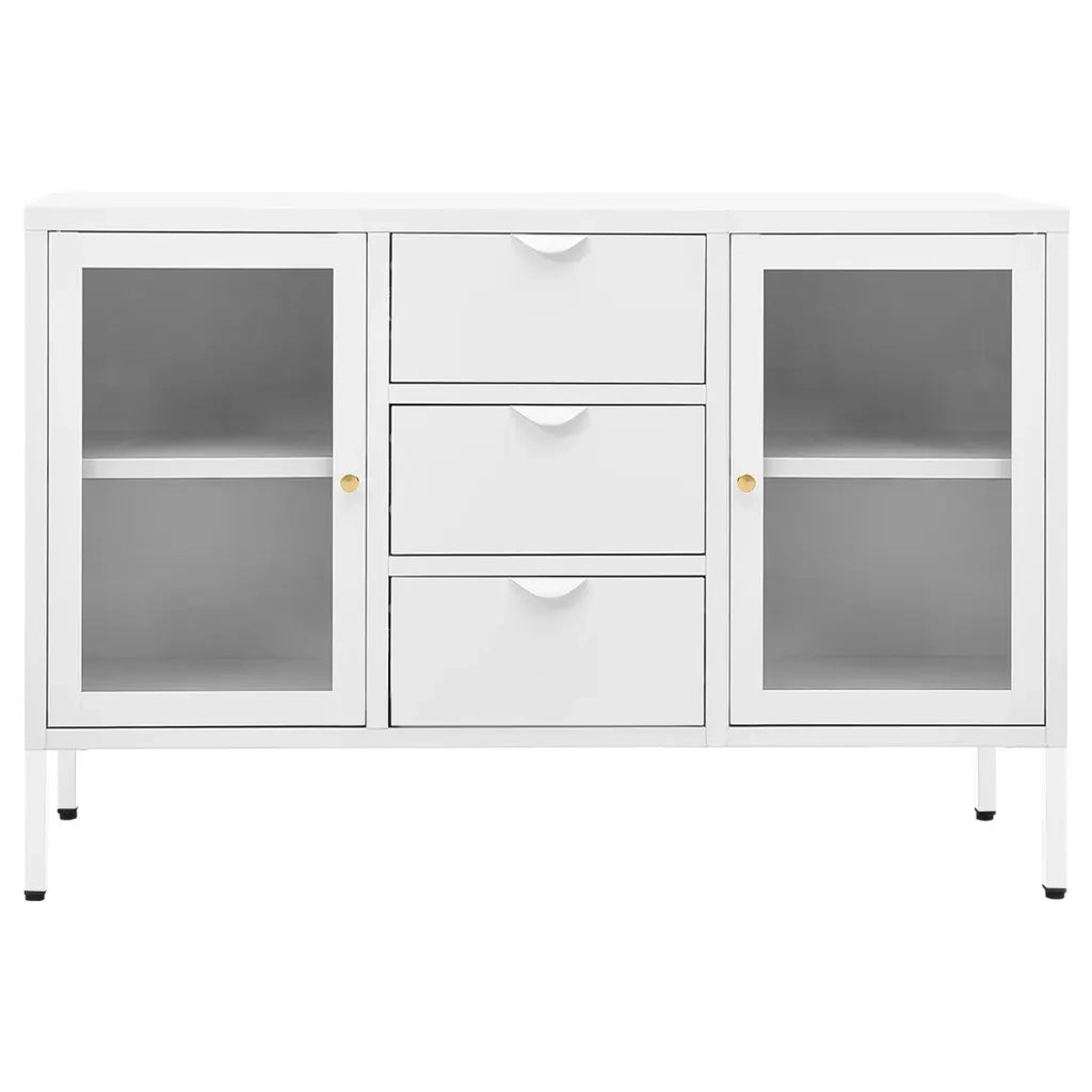 Credenza-Buffet-Armadio da cucina Bianca 105x35x70 cm in Acciaio e Vetro Temperato