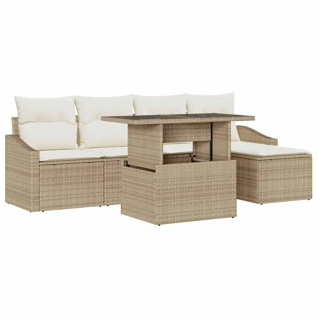 Set Divano da Giardino 6 pcs Beige e Crema polyrattan
