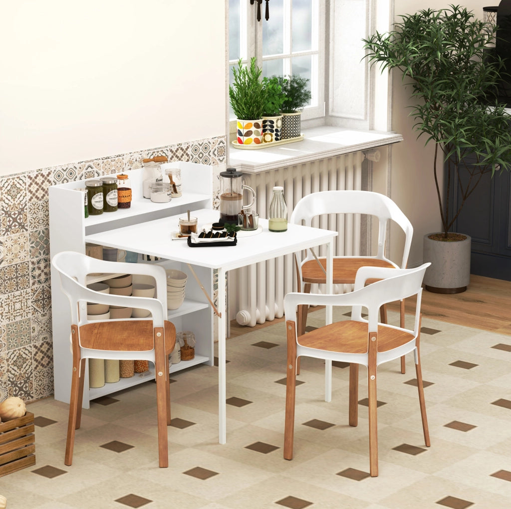 Tavolo da pranzo pieghevole ULEVR 78,5x91x93 cm con 3 ripiani interni e sistema antiribaltamento, bianco
