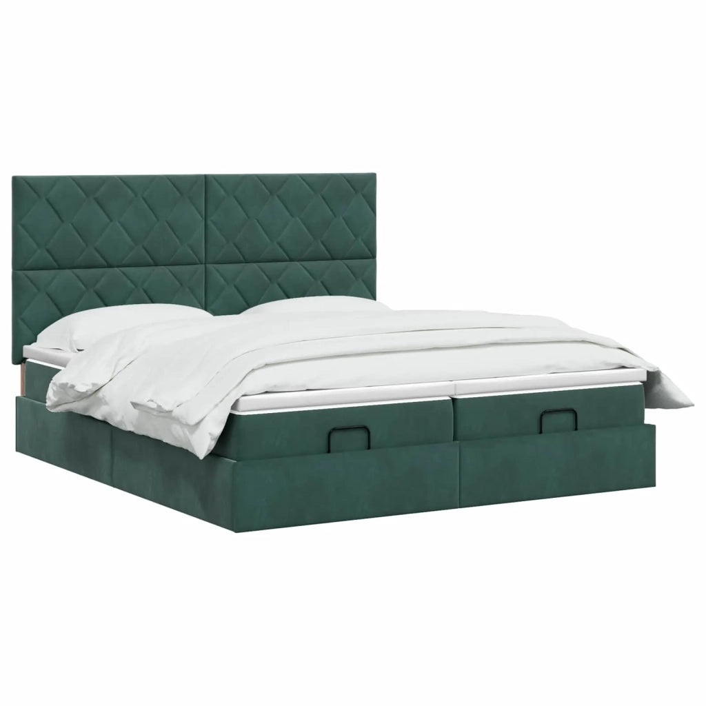 Letto ottomano con materasso 2 pz Verde Scuro Velluto 3457941