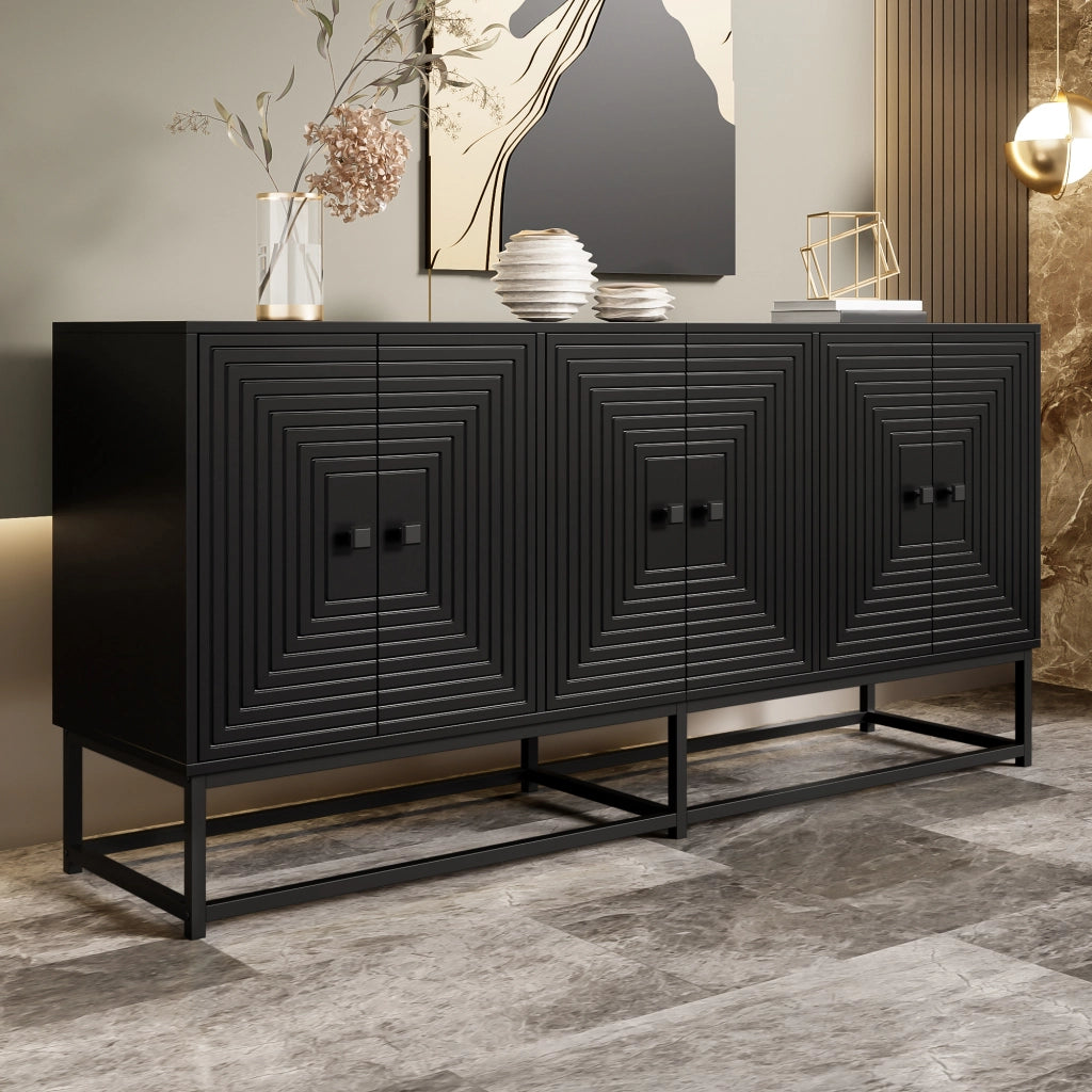 Credenza nera opaca mobile contenitore 3 ante doppie，mobile soggiorno moderno 160x38x75.5 cm