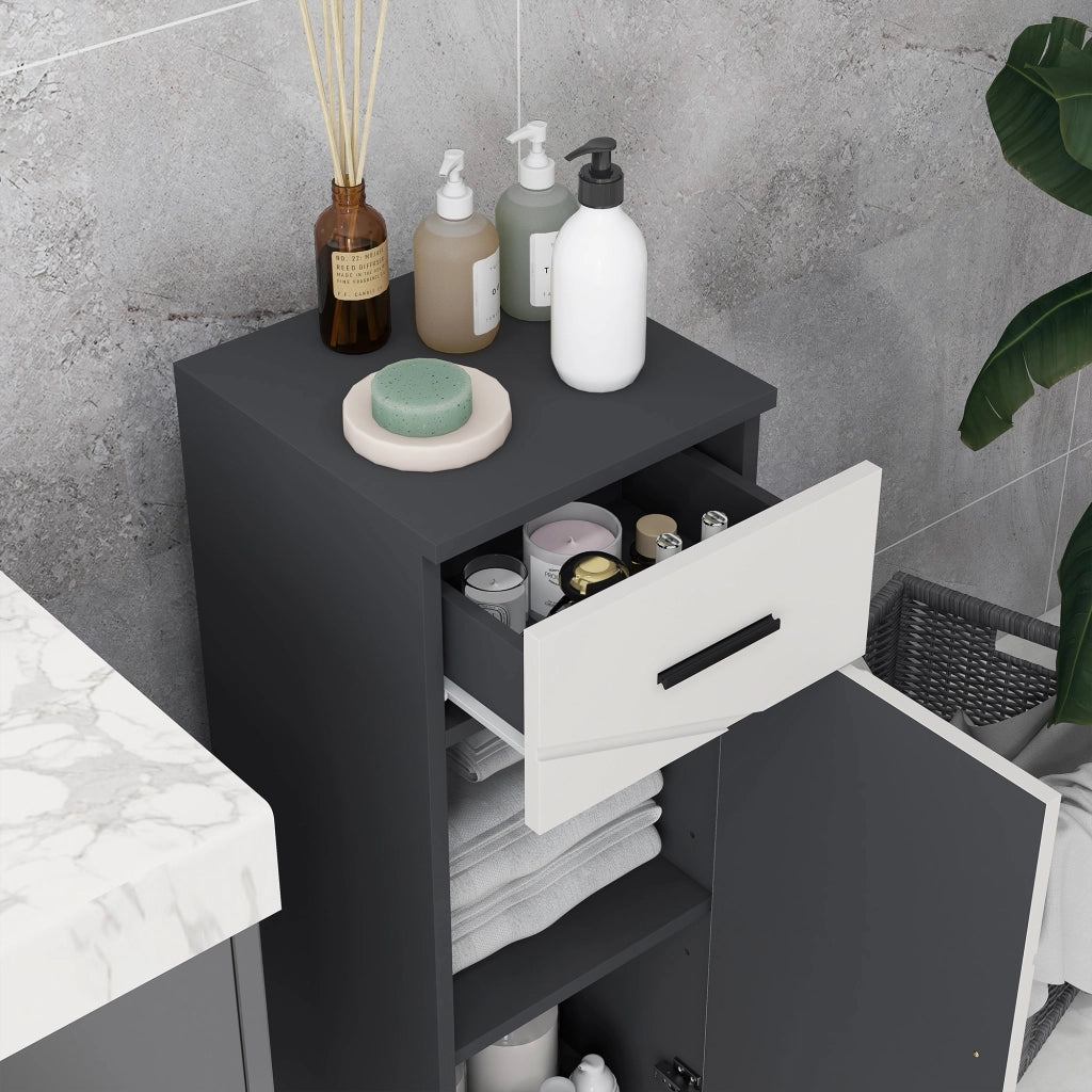 Mobiletto Bagno con Cassetto e Armadietto ¨C zephmum ¨C Grigio, 30x30x82 cm