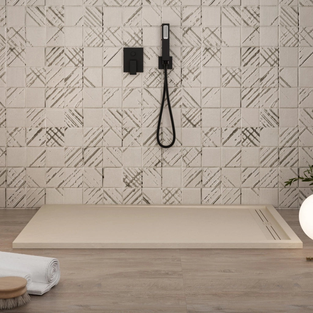 Piatto doccia in marmo resina crema pietra cemento grid, misura 80x190
