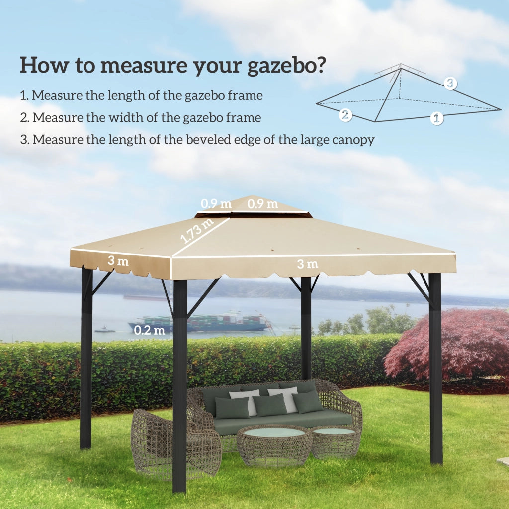 Tettuccio di Ricambio per Gazebo da Giardino ¨C Xylo ¨C 3x3m Poliestere Beige