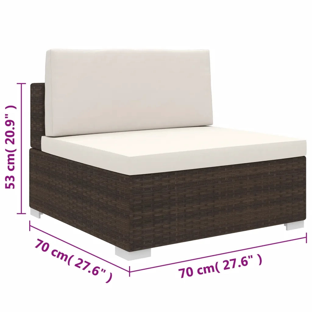 Sedia da Giardino Modulare con Cuscini in Polyrattan Marrone