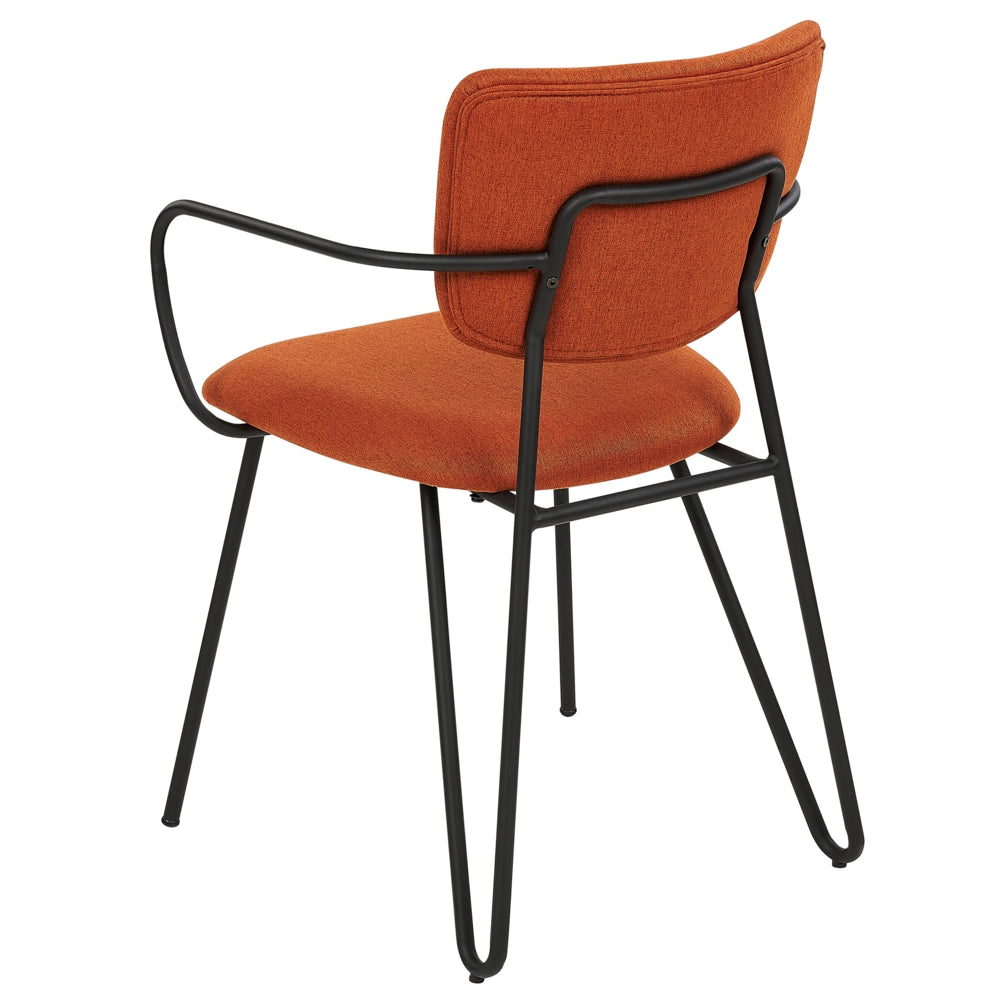 Set di 2 sedie da pranzo Rivestimento in tessuto strutturale in poliestere arancione Gambe in metallo nero Schienale curvo senza braccioli Design moderno e contemporaneo