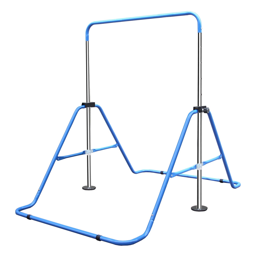 Sbarra ginnastica bambini blu in ferro; altezza regolabile 89-129;5 cm pieghevole