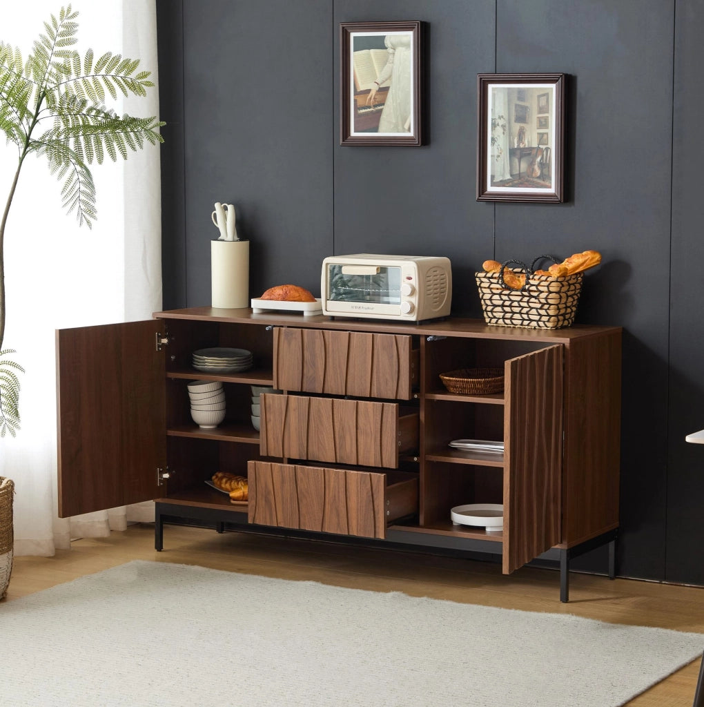 Credenza 150 cm marrone scuro con ripiani regolabili e piedi neri