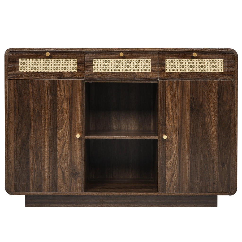 Madia con 3 cassetti; 2 ante e vano aperto; ripiani regolabili; per soggiorno; in MDF; effetto noce; 120 × 40 × 85 cm