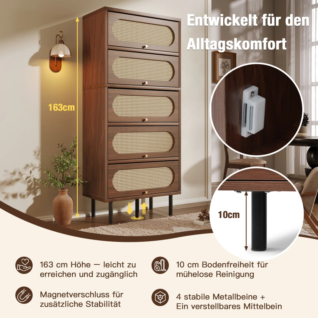 Credenza 80x40x163 cm con app smart, vano contenitore in legno noce