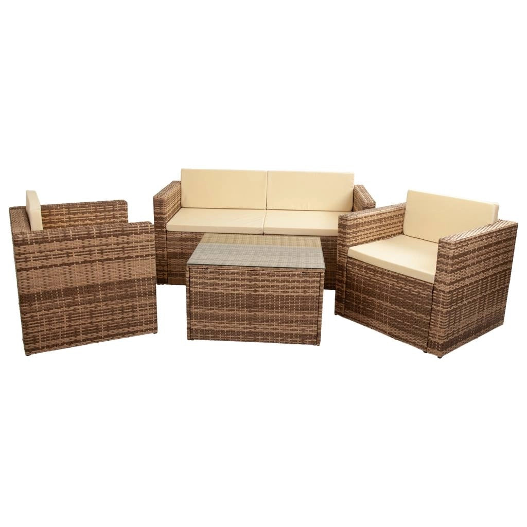 Set tavolo marrone, divano e 2 poltrone