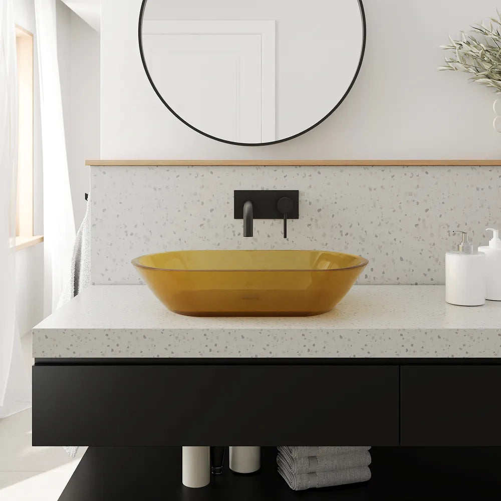 Lavabo da appoggio in vetro trasparente 56x36x11 cm colore giallo | Aurea