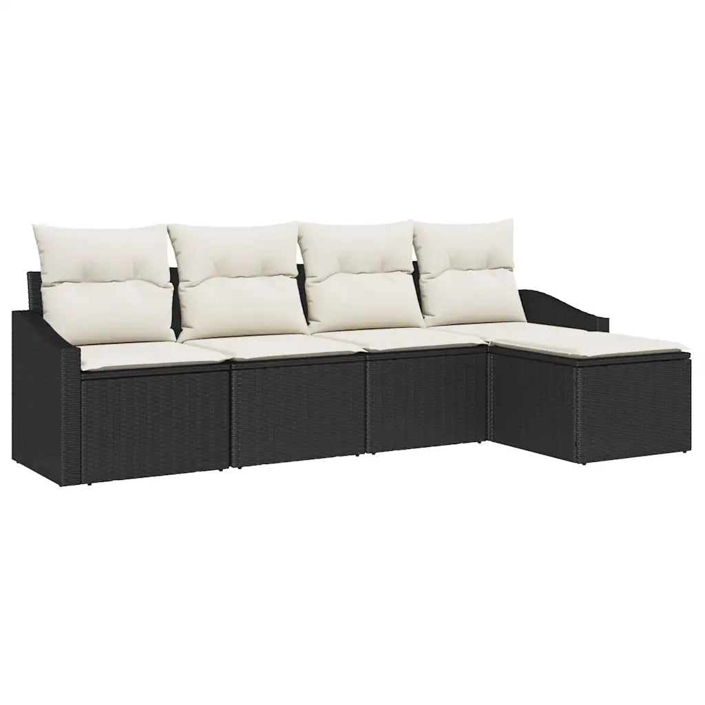 Set di divani con cuscino 5 pcs Nero e Crema polyrattan