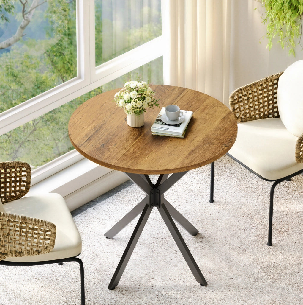 Tavolo rotondo retrò 80 cm marrone e nero con struttura a X