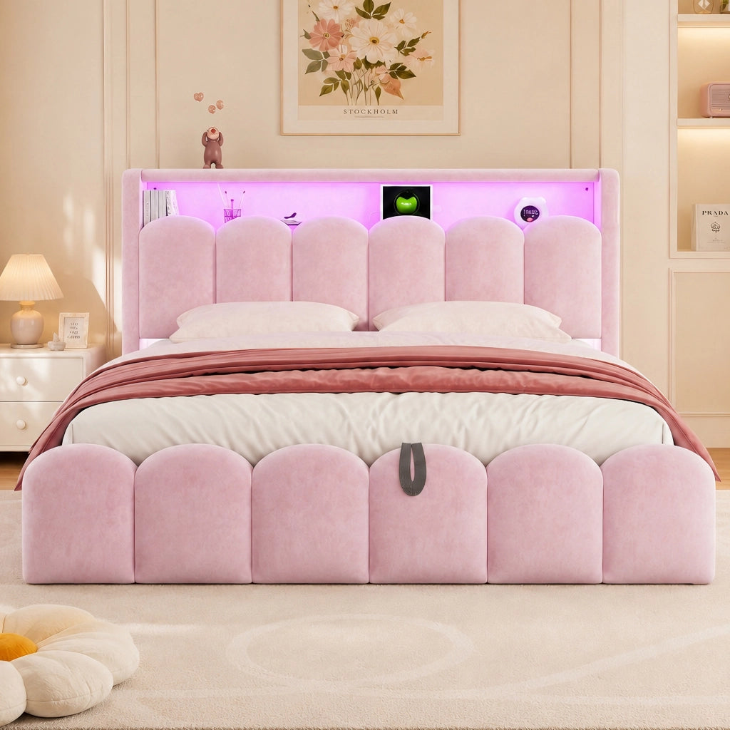 letto imbottito velluto rosa 189 x 228.5 cm