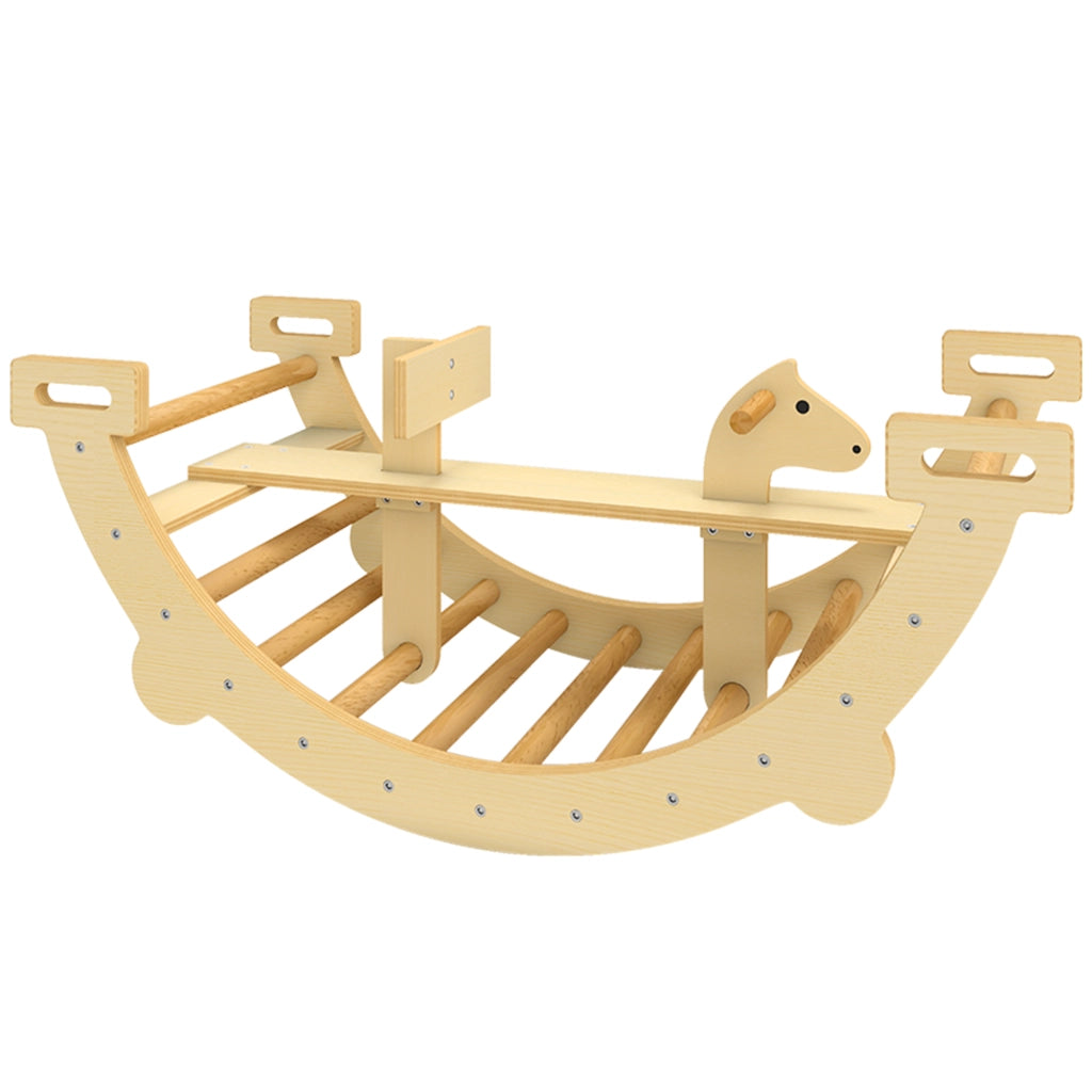 Arco Montessori in Legno per Bambini 2-4 Anni Convertibile in Dondolo 110x52x45 cm, color Legno