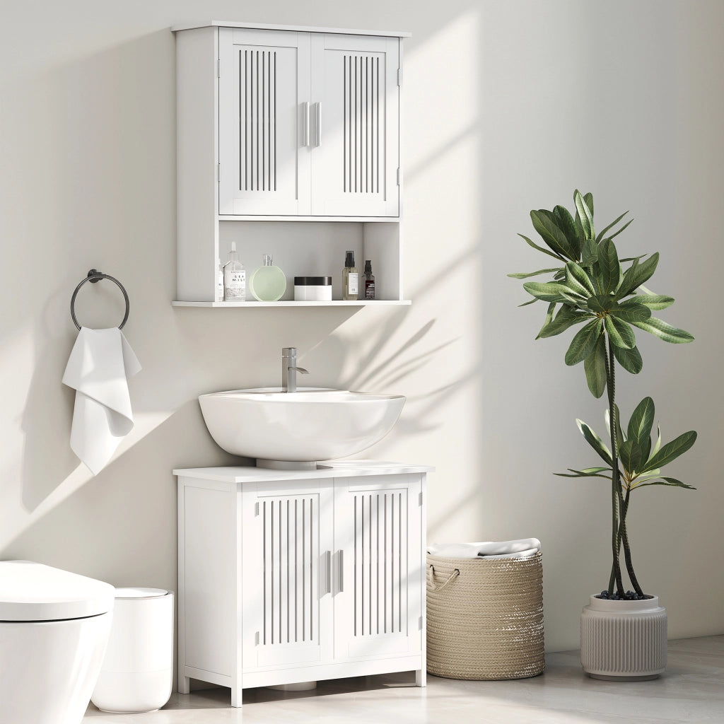 Mobile Sottolavabo Bagno con 2 Ante ¨C Minimal ¨C Legno Bianco 60x30x60 cm