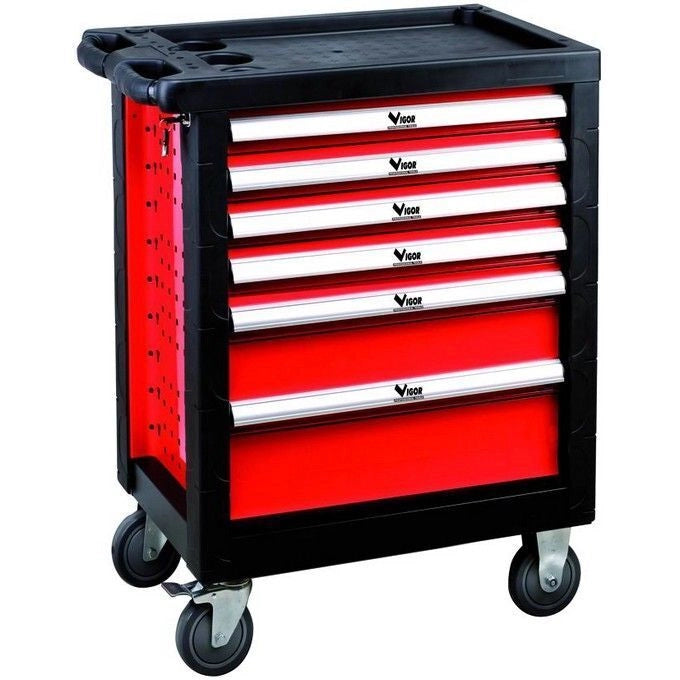Vigor Blinky Carrello Portautensili Big Vuoto 6 Cassetti Acciaio Verniciato 4 Ruote con Freno 77x46x89 cm