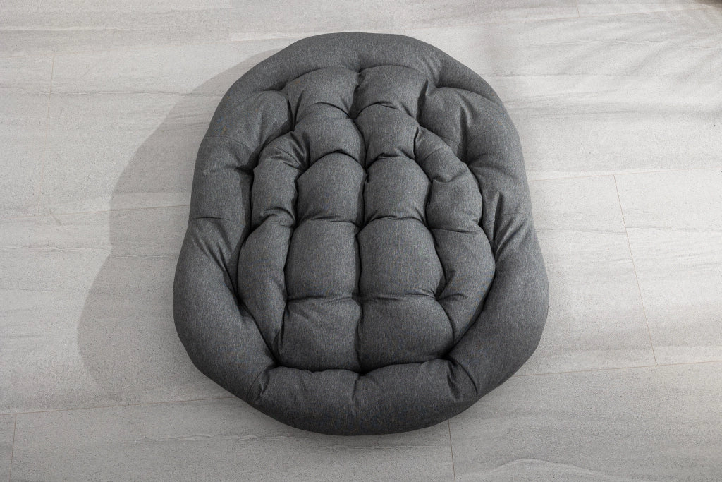 Poltrona a dondolo da esterno oversize in rattan sintetico, seduta ampia, cuscino 6'', grigio scuro