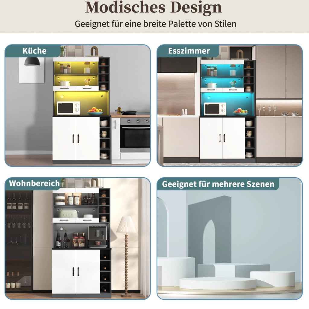 Mobile da cucina con LED, vani regolabili e ripiano per microonde