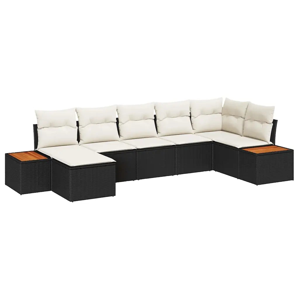 Set Divano da Giardino con cuscino 7 pcs Nero polyrattan