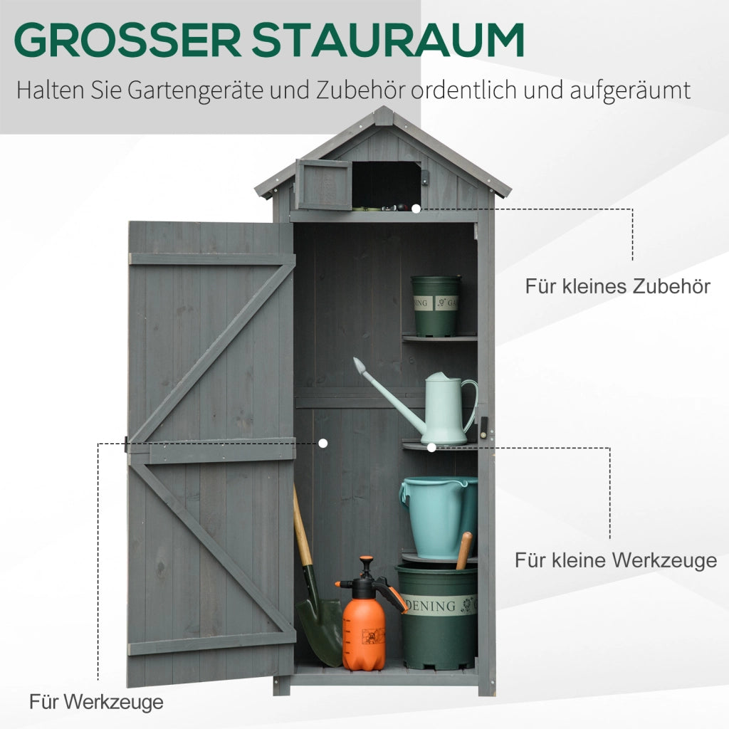Mobile da giardino con ripiani removibili e finestra in legno grigio 77 × 54,2 × 179 cm