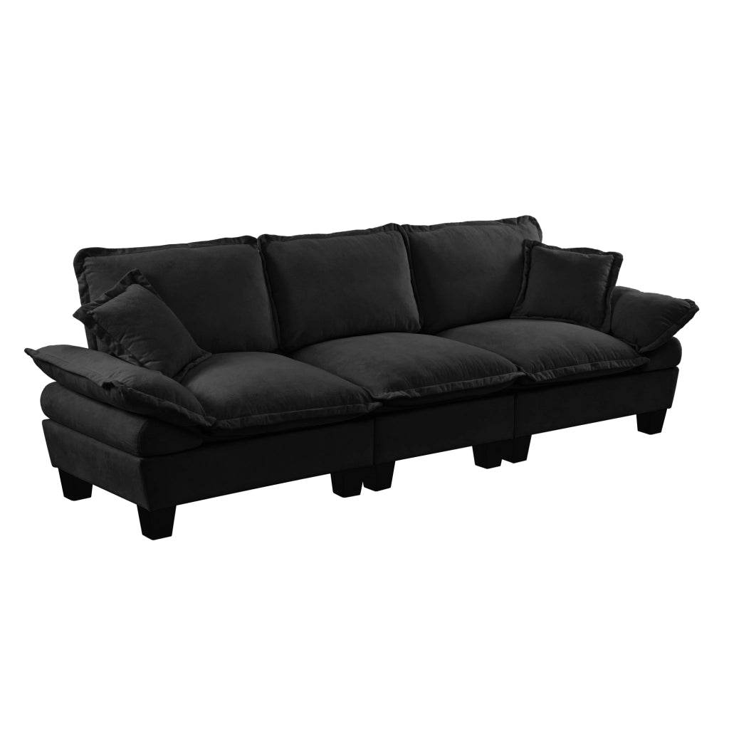 Divano modulare 263x82x90 cm con braccioli removibili in ciniglia nero
