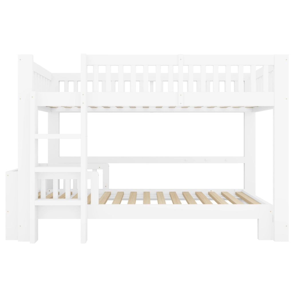 Letto modulare per bambini in legno massiccio 90x200 cm, combinazione di letto a castello e letto singolo, bianco