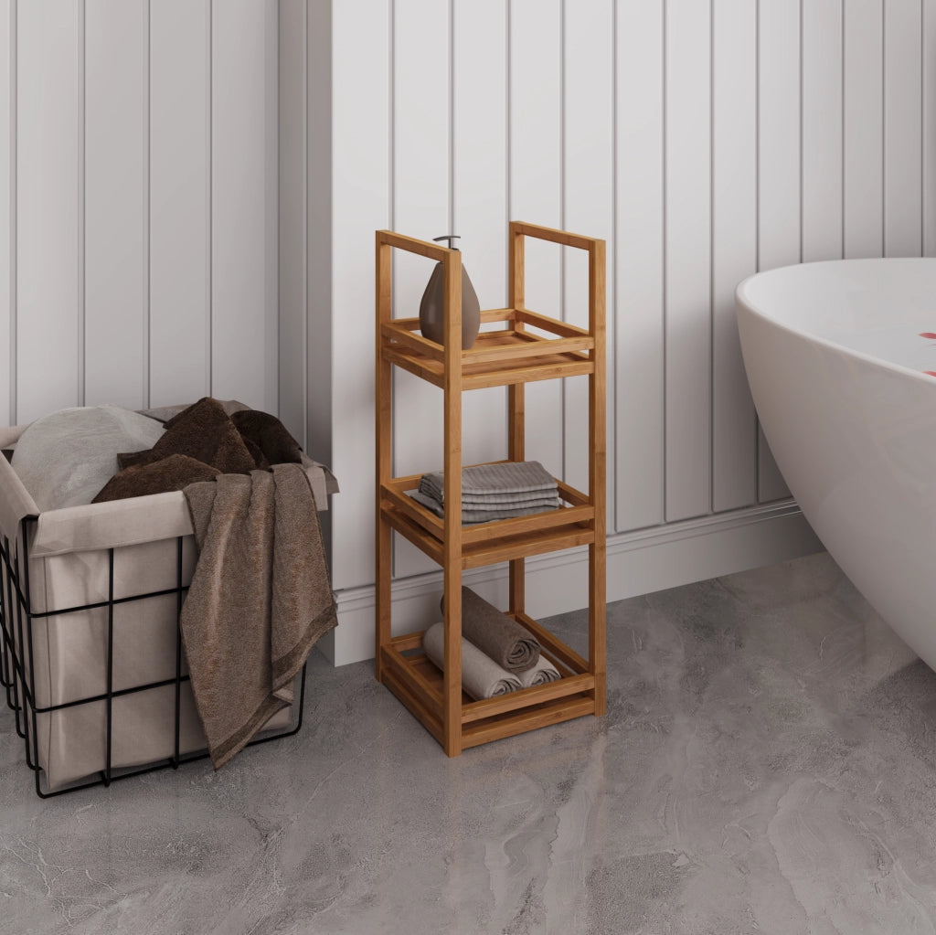 Scaffale da bagno in bambù a 3 livelli con protezione laterale