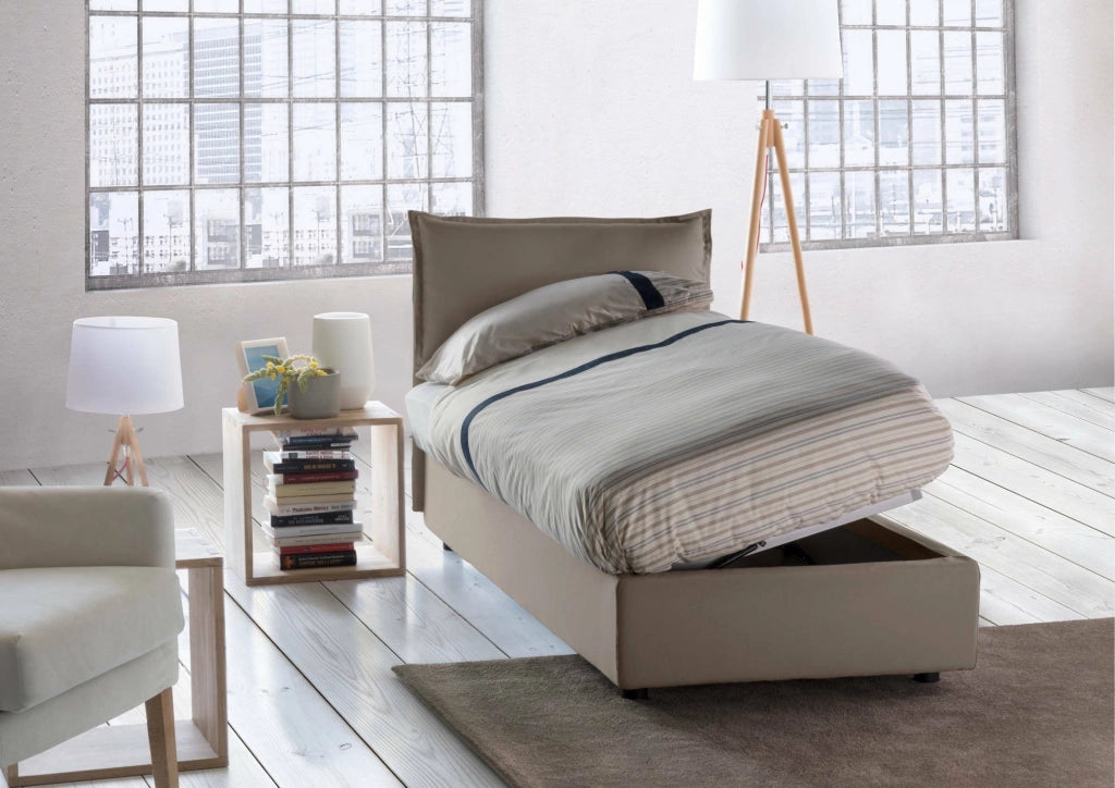Aphrodite, Letto Singolo Sfoderabile Made in Italy, Grigio Tortora