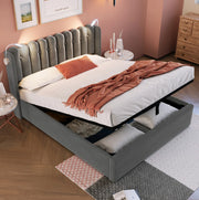 Letto matrimoniale contenitore 140x200 cm in velluto grigio con luce da lettura e USB