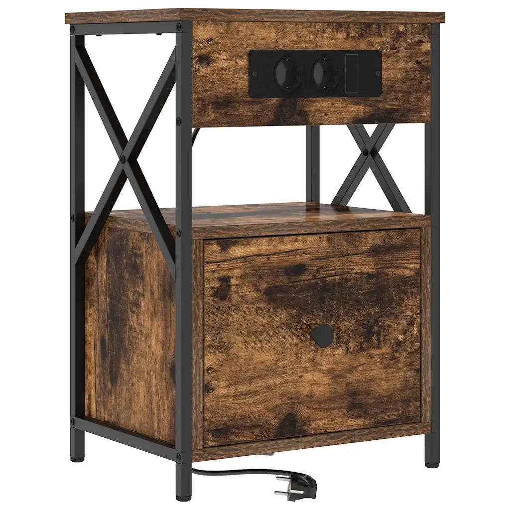 Set di 2 Comodini | Armadio da Notte | Mobiletto da notte con cassetto Rovere fum¨¦ 40 x 31 x 60 cm