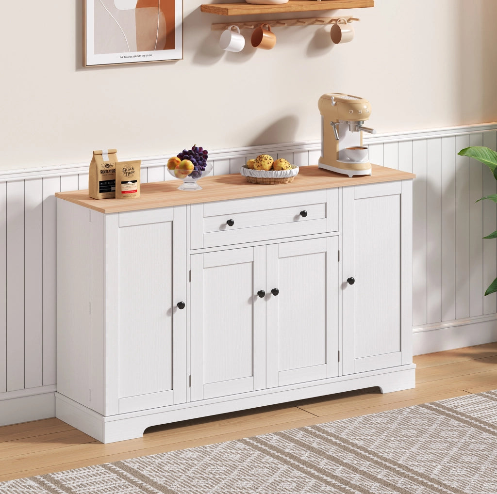 Buffet da cucina multifunzione 138 cm con cassetto, ante e ripiani regolabili, design moderno con sistema anti-ribaltamento