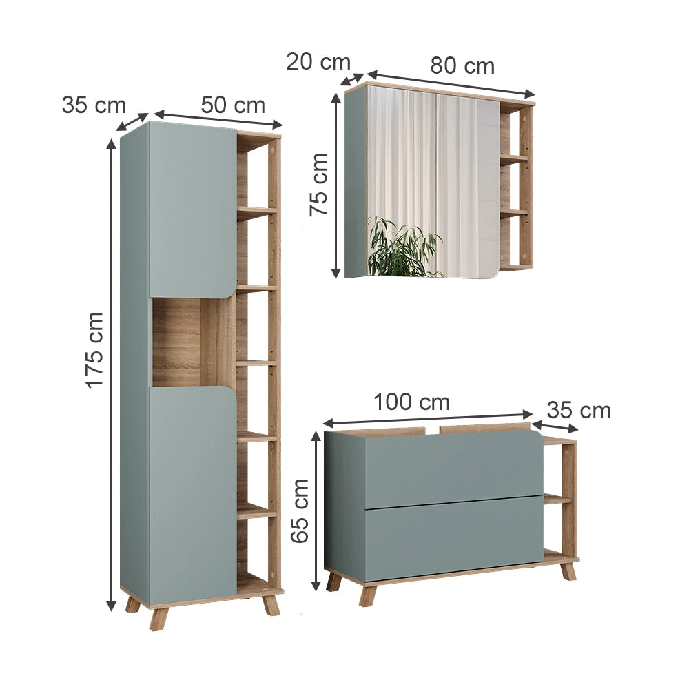 Vicco Set di mobili da bagno Sonoma/blu 3 parti
