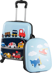 Set di 2 Valigia per Bambini, 16" Valigia+ 13" Zaino, con Ruote Girevoli a 360°, Maniglia Retrattile e Spallacci Regolabili, Ideale per Viaggiare in Modo Comodo e Divertente (Modello 4)