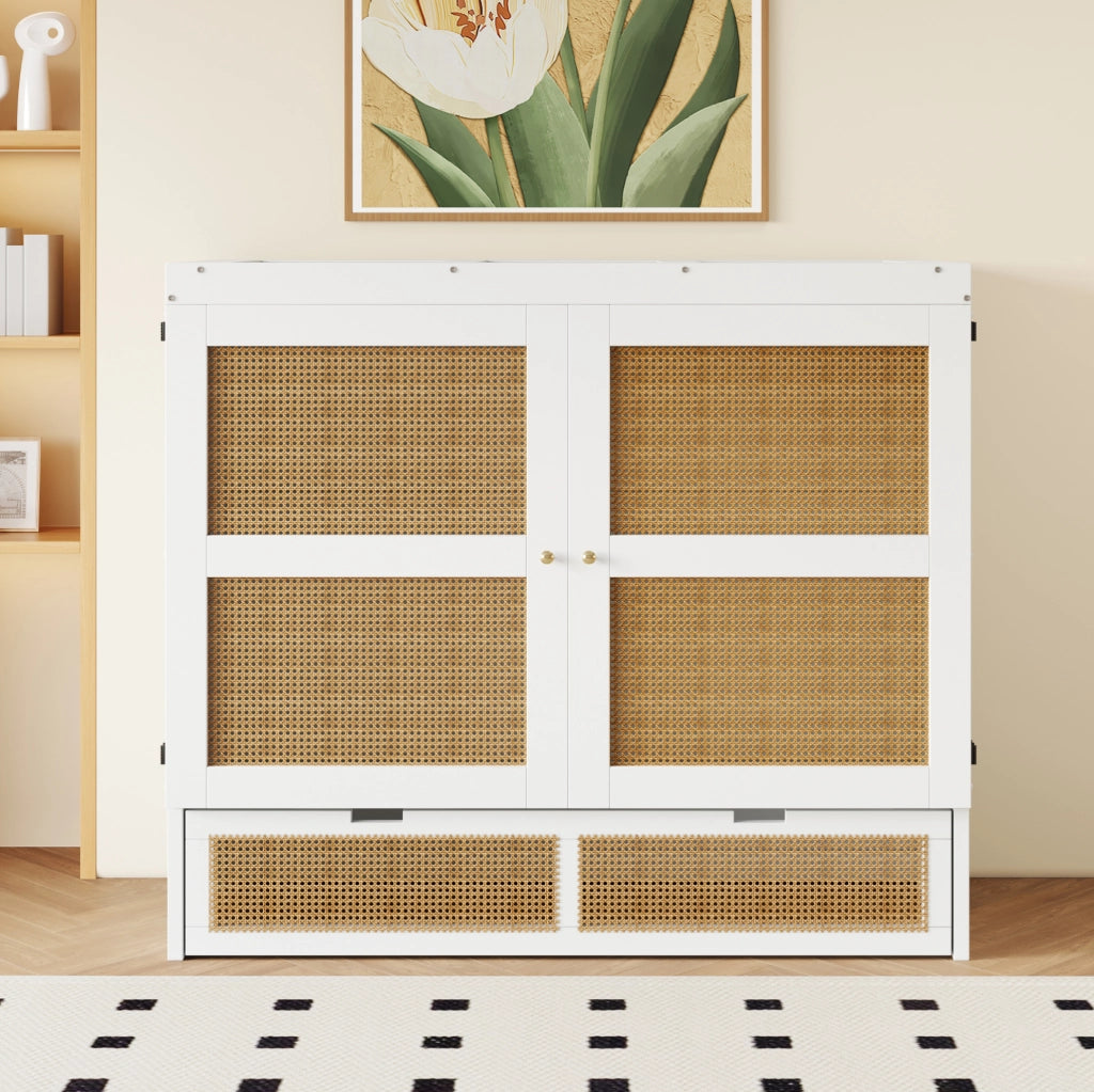 Letto a scomparsa verticale 140x200 cm con cassetti in pino, compensato e MDF bianco