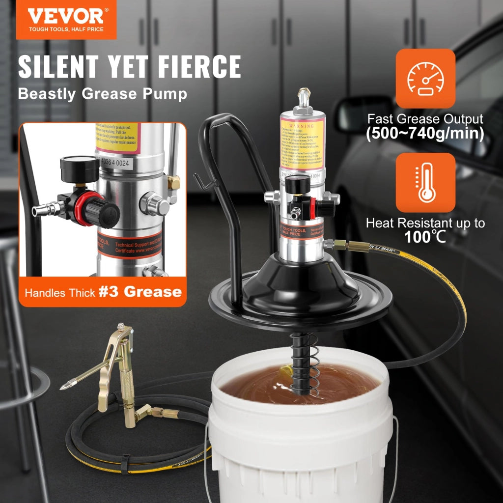 FF-23A Pompa Grasso Pneumatica a Secchio 50:1 con Tubo 4m Kit Lubrificazione in Alluminio Pressofuso per Officina e Bricolage 0,6-0,8 MPa