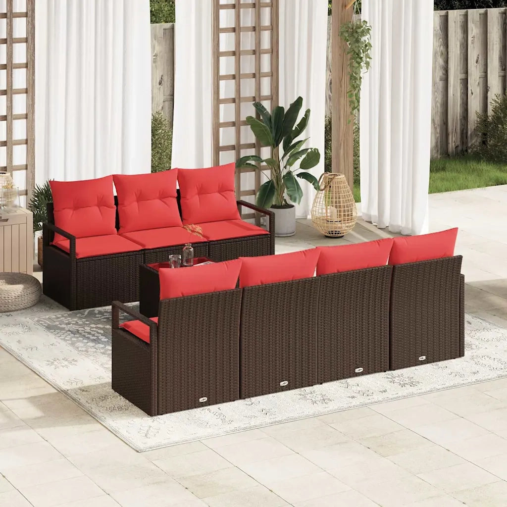 Set Divano da Giardino 8 pcs Beige e Rosso polyrattan 3354963