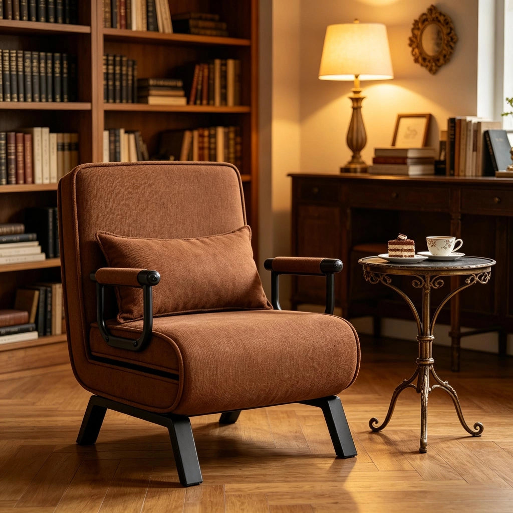 Letto divano singolo 184 × 65 cm 1 posto, schienale reclinabile a 5 posizioni, senza materasso, marrone
