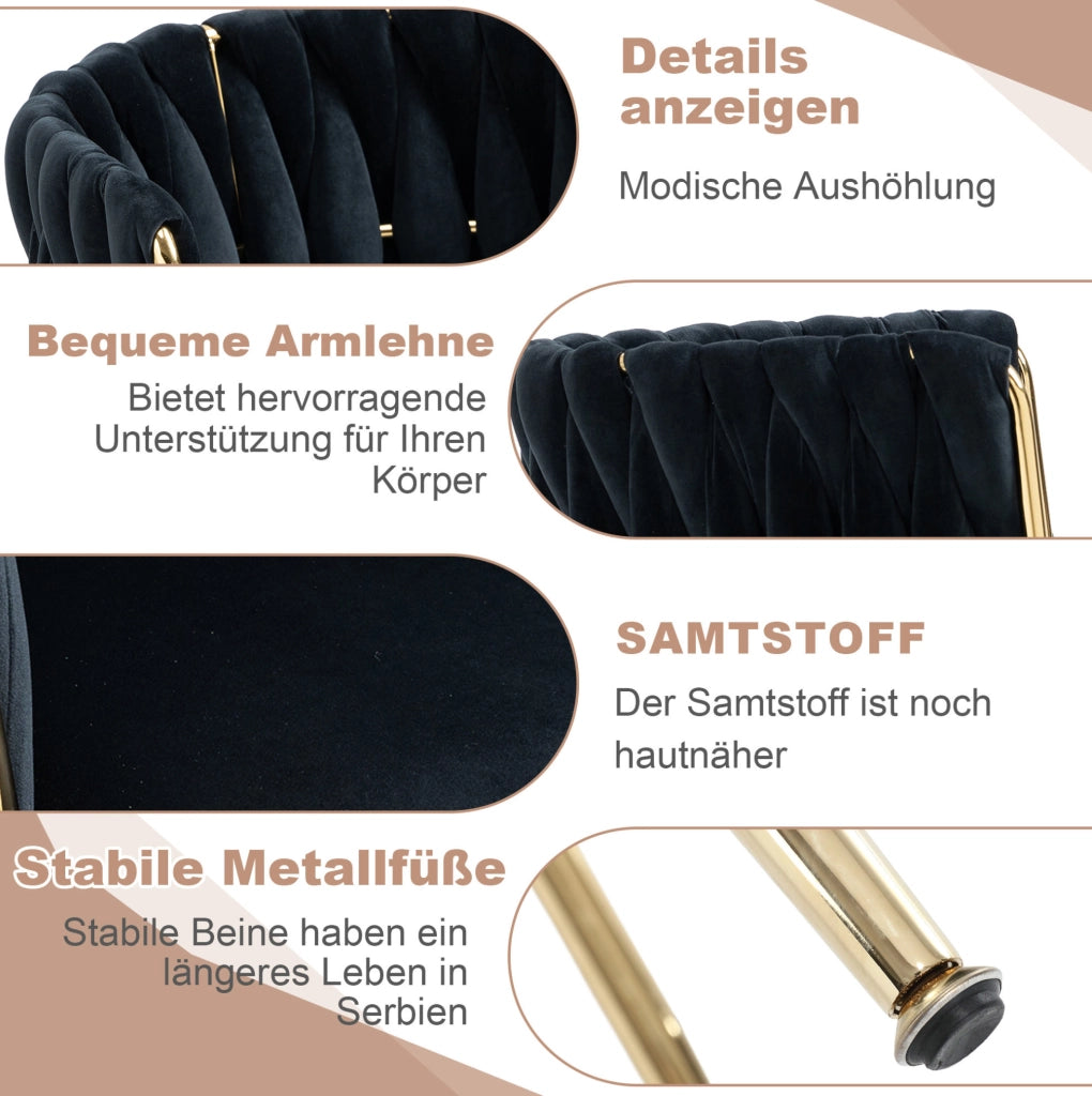 Set di 2 Sedie da Pranzo Moderne in Velluto con Gambe Metalliche Dorate 55,5x41x74 cm per Soggiorno, Camera da Letto e Sala da Pranzo