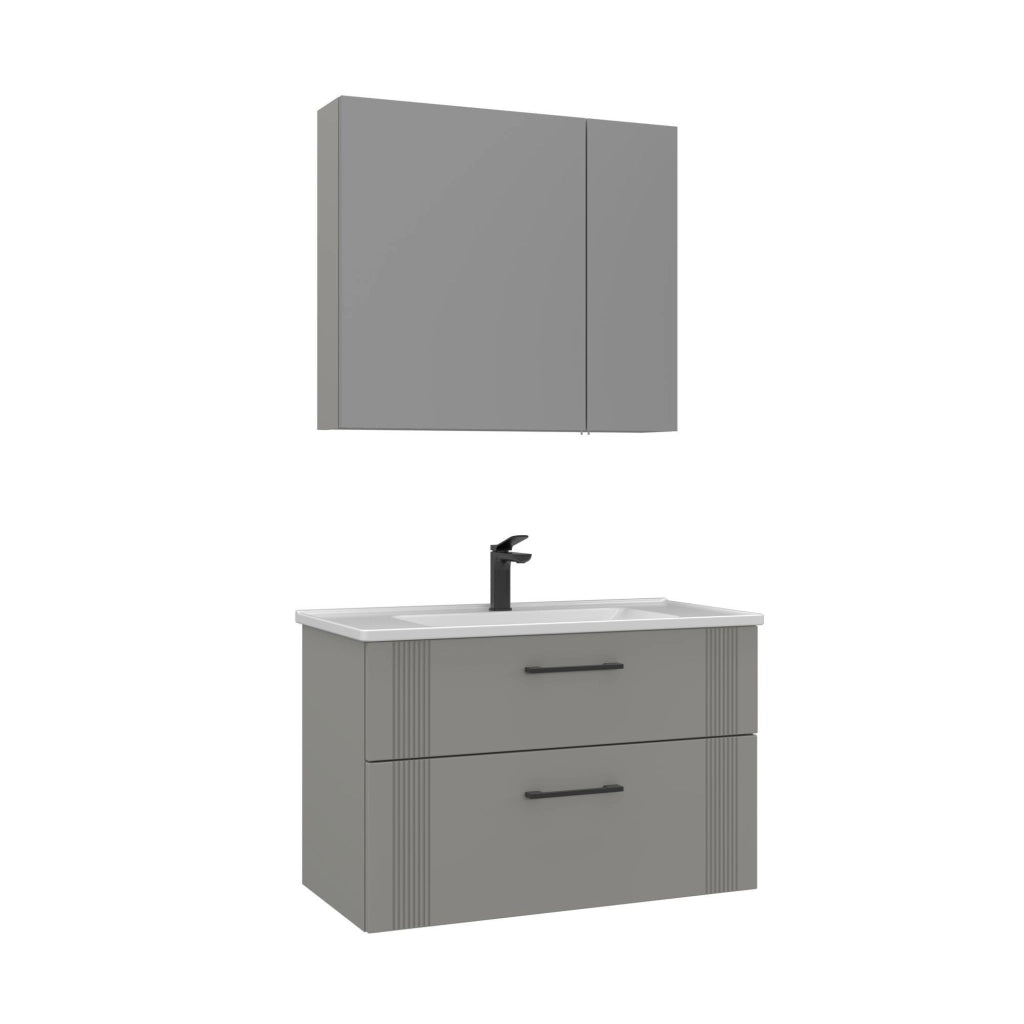 Set mobile lavabo con specchio (2 pezzi) "Bari 85 v2" - 85 x 45 x 55 cm - Cashmere opaco