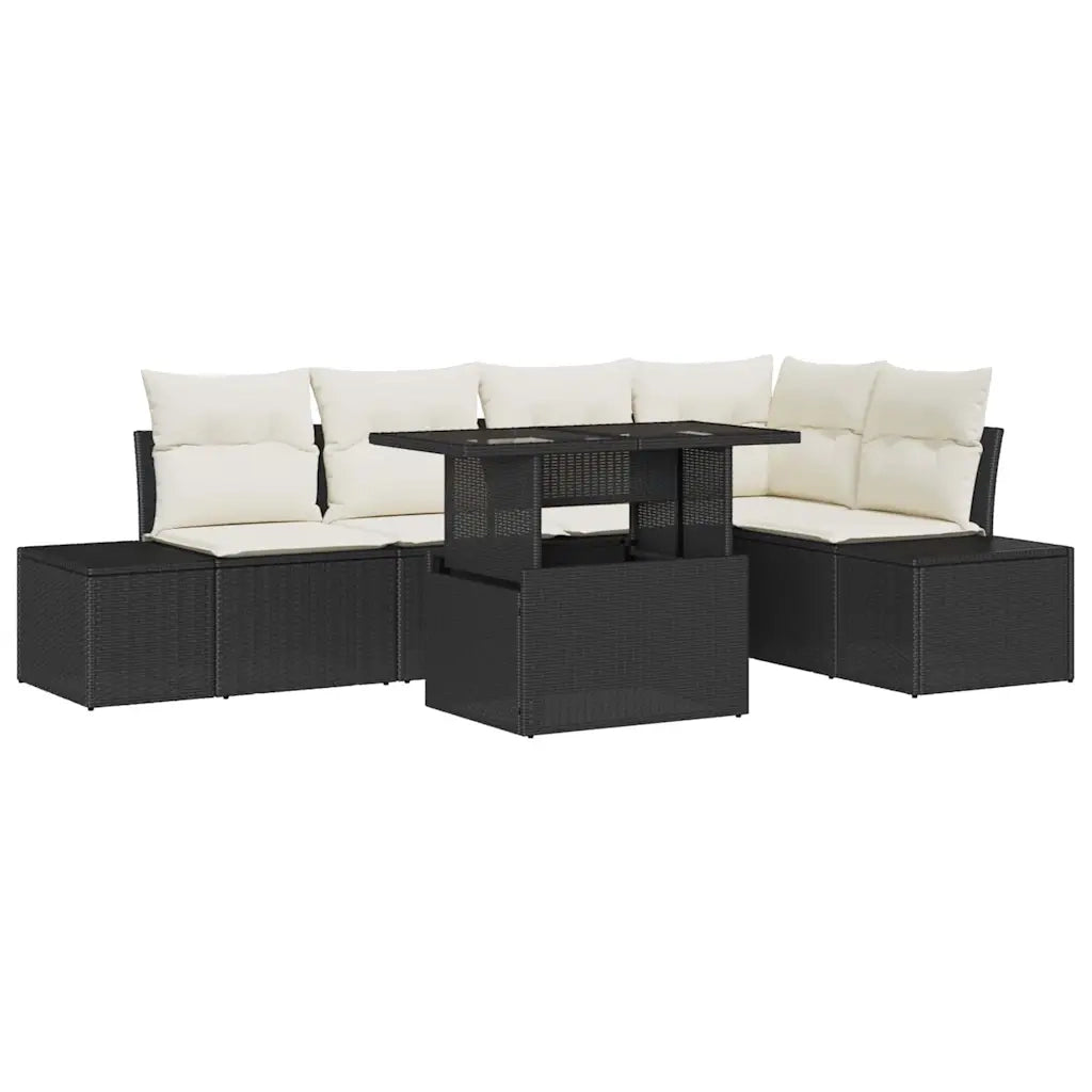 Set Divano da Giardino con archiviazione 6 pcs Nero Poly Rattan